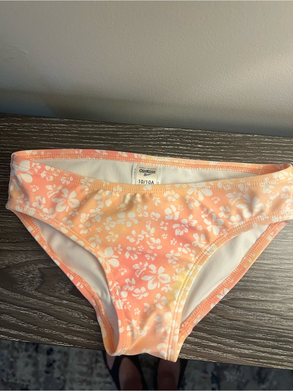 OshKosh B'gosh Peach Floral Swim Bottom with White Print Girl Size 10